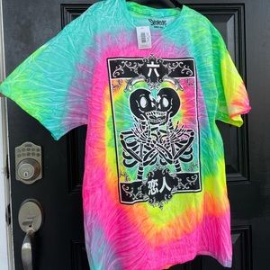 Unisex Neon Tie dye Spencer’s T-shirt w/ Skeletons